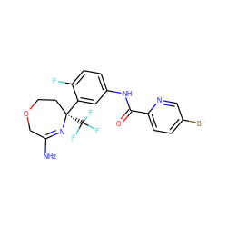 NC1=N[C@@](c2cc(NC(=O)c3ccc(Br)cn3)ccc2F)(C(F)(F)F)CCOC1 ZINC000113657593