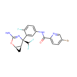 NC1=N[C@@](c2cc(NC(=O)c3ccc(Br)cn3)ccc2F)(C(F)F)[C@H]2C[C@H]2O1 ZINC000213834127