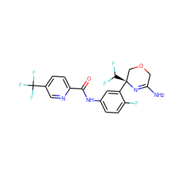 NC1=N[C@@](c2cc(NC(=O)c3ccc(C(F)(F)F)cn3)ccc2F)(C(F)F)COC1 ZINC000113656909