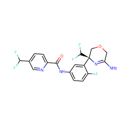 NC1=N[C@@](c2cc(NC(=O)c3ccc(C(F)F)cn3)ccc2F)(C(F)F)COC1 ZINC000113657010