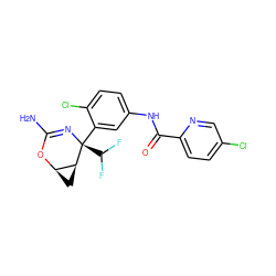 NC1=N[C@@](c2cc(NC(=O)c3ccc(Cl)cn3)ccc2Cl)(C(F)F)[C@H]2C[C@H]2O1 ZINC000213834388