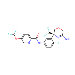 NC1=N[C@@](c2cc(NC(=O)c3ccc(OC(F)F)cn3)ccc2F)(C(F)F)COC1 ZINC000113656683