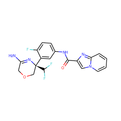 NC1=N[C@@](c2cc(NC(=O)c3cn4ccccc4n3)ccc2F)(C(F)F)COC1 ZINC000145768522