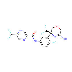 NC1=N[C@@](c2cc(NC(=O)c3cnc(C(F)F)cn3)ccc2F)(C(F)F)COC1 ZINC000113655562