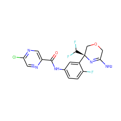 NC1=N[C@@](c2cc(NC(=O)c3cnc(Cl)cn3)ccc2F)(C(F)F)COC1 ZINC000113657781