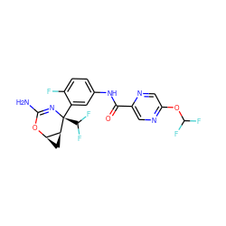 NC1=N[C@@](c2cc(NC(=O)c3cnc(OC(F)F)cn3)ccc2F)(C(F)F)[C@H]2C[C@H]2O1 ZINC000226098332