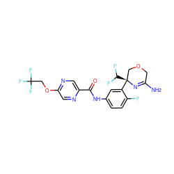 NC1=N[C@@](c2cc(NC(=O)c3cnc(OCC(F)(F)F)cn3)ccc2F)(C(F)F)COC1 ZINC000113657609