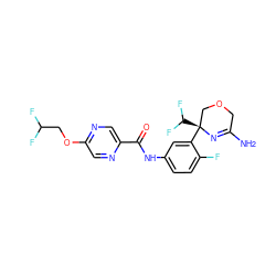 NC1=N[C@@](c2cc(NC(=O)c3cnc(OCC(F)F)cn3)ccc2F)(C(F)F)COC1 ZINC000113660041