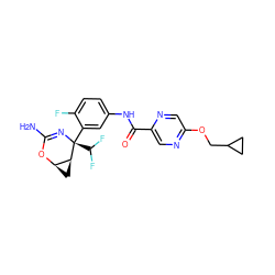 NC1=N[C@@](c2cc(NC(=O)c3cnc(OCC4CC4)cn3)ccc2F)(C(F)F)[C@H]2C[C@H]2O1 ZINC000226069918