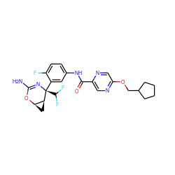 NC1=N[C@@](c2cc(NC(=O)c3cnc(OCC4CCCC4)cn3)ccc2F)(C(F)F)[C@H]2C[C@H]2O1 ZINC000226070570