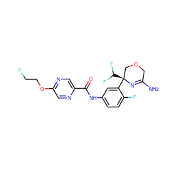 NC1=N[C@@](c2cc(NC(=O)c3cnc(OCCF)cn3)ccc2F)(C(F)F)COC1 ZINC000113656636