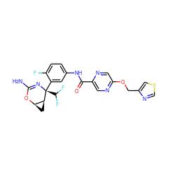 NC1=N[C@@](c2cc(NC(=O)c3cnc(OCc4cscn4)cn3)ccc2F)(C(F)F)[C@H]2C[C@H]2O1 ZINC000226073319