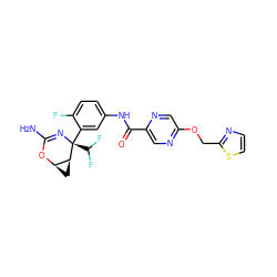 NC1=N[C@@](c2cc(NC(=O)c3cnc(OCc4nccs4)cn3)ccc2F)(C(F)F)[C@H]2C[C@H]2O1 ZINC000226075250