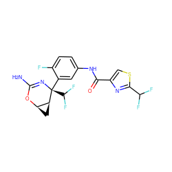 NC1=N[C@@](c2cc(NC(=O)c3csc(C(F)F)n3)ccc2F)(C(F)F)[C@H]2C[C@H]2O1 ZINC000226079895