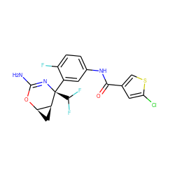 NC1=N[C@@](c2cc(NC(=O)c3csc(Cl)c3)ccc2F)(C(F)F)[C@H]2C[C@H]2O1 ZINC000226054935