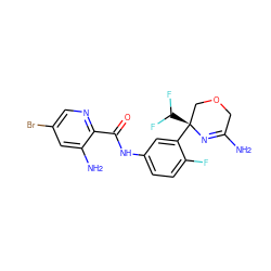 NC1=N[C@@](c2cc(NC(=O)c3ncc(Br)cc3N)ccc2F)(C(F)F)COC1 ZINC000113657214