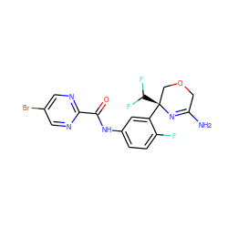 NC1=N[C@@](c2cc(NC(=O)c3ncc(Br)cn3)ccc2F)(C(F)F)COC1 ZINC000142424285