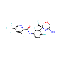 NC1=N[C@@](c2cc(NC(=O)c3ncc(C(F)(F)F)cc3Cl)ccc2F)(C(F)F)COC1 ZINC000113659337