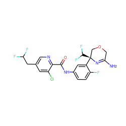 NC1=N[C@@](c2cc(NC(=O)c3ncc(CC(F)F)cc3Cl)ccc2F)(C(F)F)COC1 ZINC000169707631