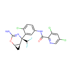 NC1=N[C@@](c2cc(NC(=O)c3ncc(Cl)cc3Cl)ccc2Cl)(C(F)F)[C@H]2C[C@H]2O1 ZINC000226081086