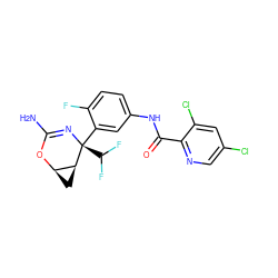 NC1=N[C@@](c2cc(NC(=O)c3ncc(Cl)cc3Cl)ccc2F)(C(F)F)[C@H]2C[C@H]2O1 ZINC000213909767