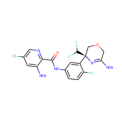 NC1=N[C@@](c2cc(NC(=O)c3ncc(Cl)cc3N)ccc2F)(C(F)F)COC1 ZINC000113659209