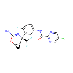 NC1=N[C@@](c2cc(NC(=O)c3ncc(Cl)cn3)ccc2F)(C(F)F)[C@H]2C[C@H]2O1 ZINC000226069978