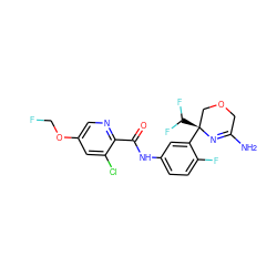 NC1=N[C@@](c2cc(NC(=O)c3ncc(OCF)cc3Cl)ccc2F)(C(F)F)COC1 ZINC000113655294