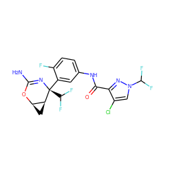 NC1=N[C@@](c2cc(NC(=O)c3nn(C(F)F)cc3Cl)ccc2F)(C(F)F)[C@H]2C[C@H]2O1 ZINC000226117795