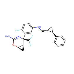 NC1=N[C@@](c2cc(NC[C@H]3C[C@H]3c3ccccc3)ccc2F)(C(F)F)[C@H]2C[C@H]2O1 ZINC000220654970