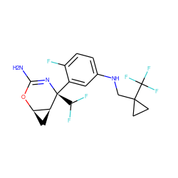 NC1=N[C@@](c2cc(NCC3(C(F)(F)F)CC3)ccc2F)(C(F)F)[C@H]2C[C@H]2O1 ZINC000220654908