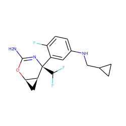 NC1=N[C@@](c2cc(NCC3CC3)ccc2F)(C(F)F)[C@H]2C[C@H]2O1 ZINC000226101294