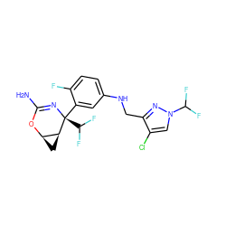 NC1=N[C@@](c2cc(NCc3nn(C(F)F)cc3Cl)ccc2F)(C(F)F)[C@H]2C[C@H]2O1 ZINC000220655068