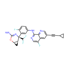 NC1=N[C@@](c2cc(Nc3ncc(F)c4cc(C#CC5CC5)cnc34)ccc2F)(C(F)F)[C@H]2C[C@H]2O1 ZINC000226081624