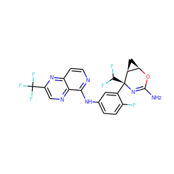 NC1=N[C@@](c2cc(Nc3nccc4nc(C(F)(F)F)cnc34)ccc2F)(C(F)F)[C@H]2C[C@H]2O1 ZINC000220653792