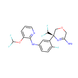 NC1=N[C@@](c2cc(Nc3ncccc3OC(F)F)ccc2F)(C(F)F)COC1 ZINC000145396282