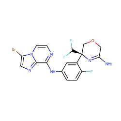 NC1=N[C@@](c2cc(Nc3nccn4c(Br)cnc34)ccc2F)(C(F)F)COC1 ZINC000145338030