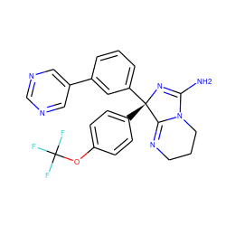 NC1=N[C@@](c2ccc(OC(F)(F)F)cc2)(c2cccc(-c3cncnc3)c2)C2=NCCCN12 ZINC000045245626