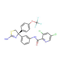 NC1=N[C@@](c2ccc(OC(F)(F)F)cc2)(c2cccc(NC(=O)c3ncc(Cl)cc3Cl)c2)CS1 ZINC000147030167