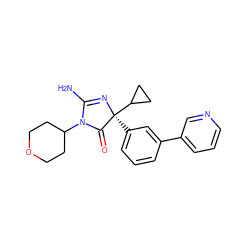 NC1=N[C@@](c2cccc(-c3cccnc3)c2)(C2CC2)C(=O)N1C1CCOCC1 ZINC000218748413