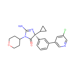 NC1=N[C@@](c2cccc(-c3cncc(Cl)c3)c2)(C2CC2)C(=O)N1C1CCOCC1 ZINC000218728116