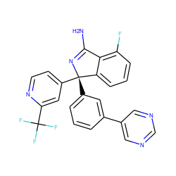 NC1=N[C@@](c2cccc(-c3cncnc3)c2)(c2ccnc(C(F)(F)F)c2)c2cccc(F)c21 ZINC000095571753