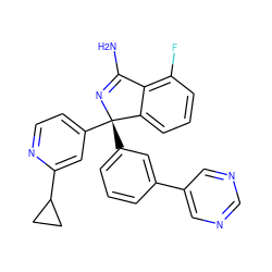 NC1=N[C@@](c2cccc(-c3cncnc3)c2)(c2ccnc(C3CC3)c2)c2cccc(F)c21 ZINC000095577002