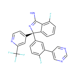 NC1=N[C@@](c2ccnc(C(F)(F)F)c2)(c2ccc(F)c(-c3cncnc3)c2)c2cccc(F)c21 ZINC000095572728