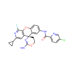 NC1=N[C@@]2(CCO1)c1cc(NC(=O)c3ccc(Cl)cn3)ccc1Oc1c2cc(C2CC2)nc1F ZINC000205180269