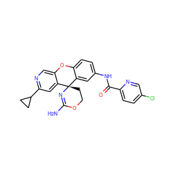 NC1=N[C@@]2(CCO1)c1cc(NC(=O)c3ccc(Cl)cn3)ccc1Oc1cnc(C3CC3)cc12 ZINC000205155091