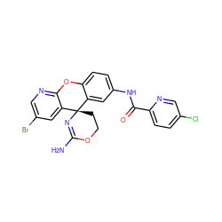 NC1=N[C@@]2(CCO1)c1cc(NC(=O)c3ccc(Cl)cn3)ccc1Oc1ncc(Br)cc12 ZINC000205151655