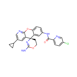 NC1=N[C@@]2(CCO1)c1cc(NC(=O)c3ccc(Cl)cn3)ccc1Oc1ncc(C3CC3)cc12 ZINC000205165267