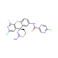 NC1=N[C@@]2(CCO1)c1cc(NC(=O)c3cnc(Cl)cn3)ccc1Oc1c2cc(Cl)nc1F ZINC000205171219