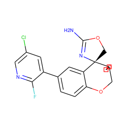 NC1=N[C@@]2(CO1)c1cc(-c3cc(Cl)cnc3F)ccc1OCC21COC1 ZINC000220713251